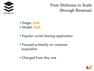 •Stage: Scale
•Model: SaaS
•Popular social sharing application
•Focused primarily on customer
acquisition
•Charged from da...