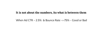 It is not about the numbers, its what is between them
When Ad CTR – 2.5% & Bounce Rate –> 75% - Good or Bad
 
