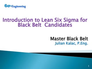 Introduction to Lean Six Sigma for
Black Belt Candidates
Master Black Belt
Julian Kalac, P.Eng.
1
 