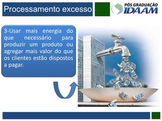 3-Usar mais energia do
que necessário para
produzir um produto ou
agregar mais valor do que
os clientes estão dispostos
a pagar.
Processamento excesso
 