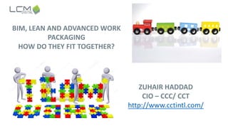 BIM, LEAN AND ADVANCED WORK
PACKAGING
HOW DO THEY FIT TOGETHER?
ZUHAIR HADDAD
CIO – CCC/ CCT
http://www.cctintl.com/
 