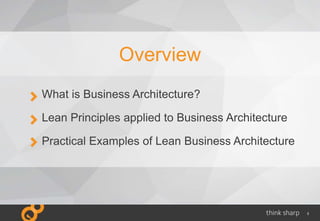 3
What is Business Architecture?
Lean Principles applied to Business Architecture
Practical Examples of Lean Business Arch...