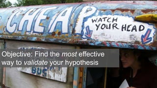 Objective: Find the most effective
way to validate your hypothesis
sasha
 