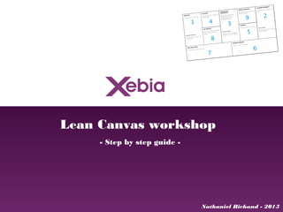 Lean Canvas workshop
     - Step by step guide -




                              Nathaniel Richand - 2013
 
