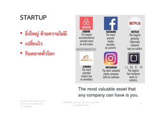 STARTUP
• ยิ่งใหญ ดวยความไมมี
• เปลี่ยนไว
• กินตลาดทั่วโลก
Copyright © 2015, all rights reserved.
Doing LESS Getting MORE (DLGM)
บจก. ทํานอยไดมาก
วศ.สิริพงศ จึงถาวรรณ, บธ.ม., วศ.บ., ACPE, CSCP, EPPM
M: +66(0)95-624-2449
25
 