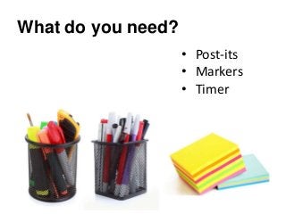 What do you need?
• Post-its
• Markers
• Timer

 