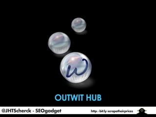 @JHTScherck - SEOgadget

http://bit.ly/scrapetheirprices

 