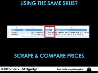 @JHTScherck - SEOgadget

http://bit.ly/scrapetheirprices

 