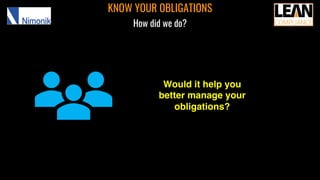 KNOW YOUR OBLIGATIONS
How did we do?
Would it help you
better manage your
obligations?
 