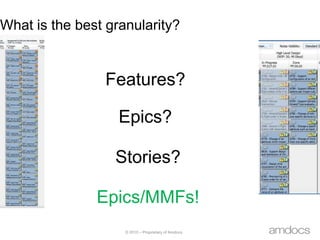 What is the best granularity?Features?Epics?Stories?Epics/MMFs!
