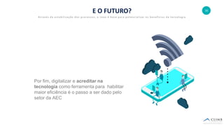 35
Por fim, digitalizar e acreditar na
tecnologia como ferramenta para habilitar
maior eficiência é o passo a ser dado pelo
setor da AEC
E O FUTURO?
Através da estabilização dos processos, o Lean é base para potencializar os benefícios da tecnologia
 