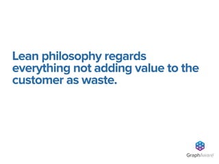 Lean philosophy regards
everything not adding value to the
customer as waste.
GraphAware®
 