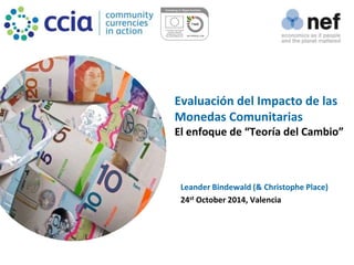 Evaluación del Impacto de las 
Monedas Comunitarias 
El enfoque de “Teoría del Cambio” 
Leander Bindewald (& Christophe Place) 
24st October 2014, Valencia 
 