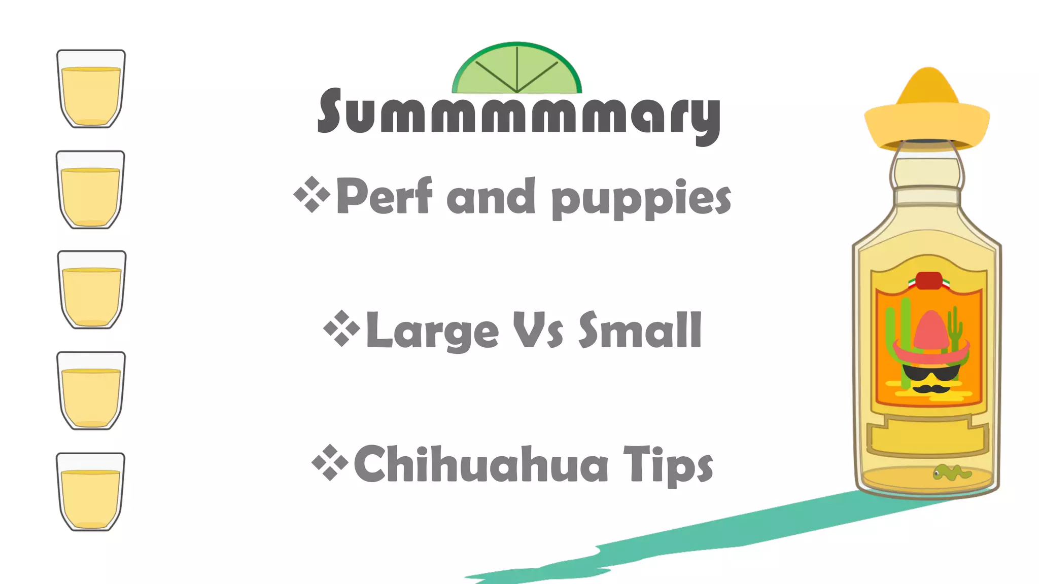 Summmmmary
vPerf and puppies
vLarge Vs Small
vChihuahua Tips
 