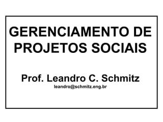 GERENCIAMENTO DE
PROJETOS SOCIAIS

 Prof. Leandro C. Schmitz
       leandro@schmitz.eng.br
 