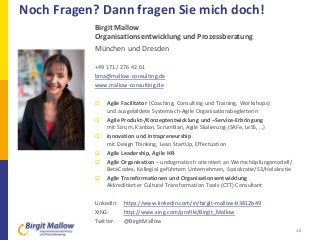 Noch Fragen? Dann fragen Sie mich doch!
10
Birgit Mallow
Organisationsentwicklung und Prozessberatung
München und Dresden
...