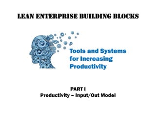 LEAN ENTERPRISE BUILDING BLOCKSLEAN ENTERPRISE BUILDING BLOCKSLEAN ENTERPRISE BUILDING BLOCKSLEAN ENTERPRISE BUILDING BLOCKS
Tools and SystemsTools and SystemsTools and SystemsTools and Systems
for Increasingfor Increasingfor Increasingfor Increasing
ProductivityProductivityProductivityProductivity
PART I
Productivity – Input/Out Model
 