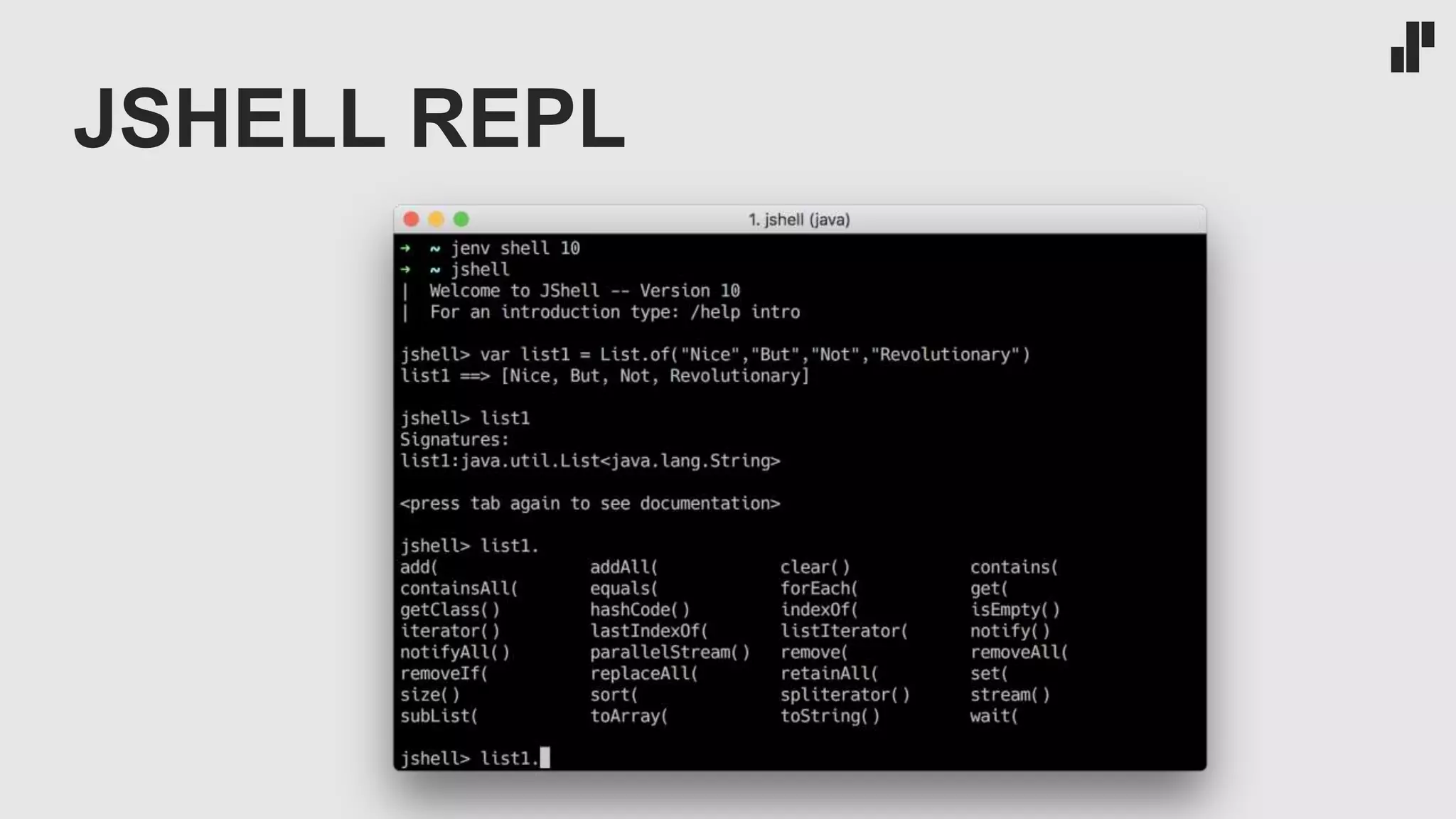 JSHELL REPL
 
