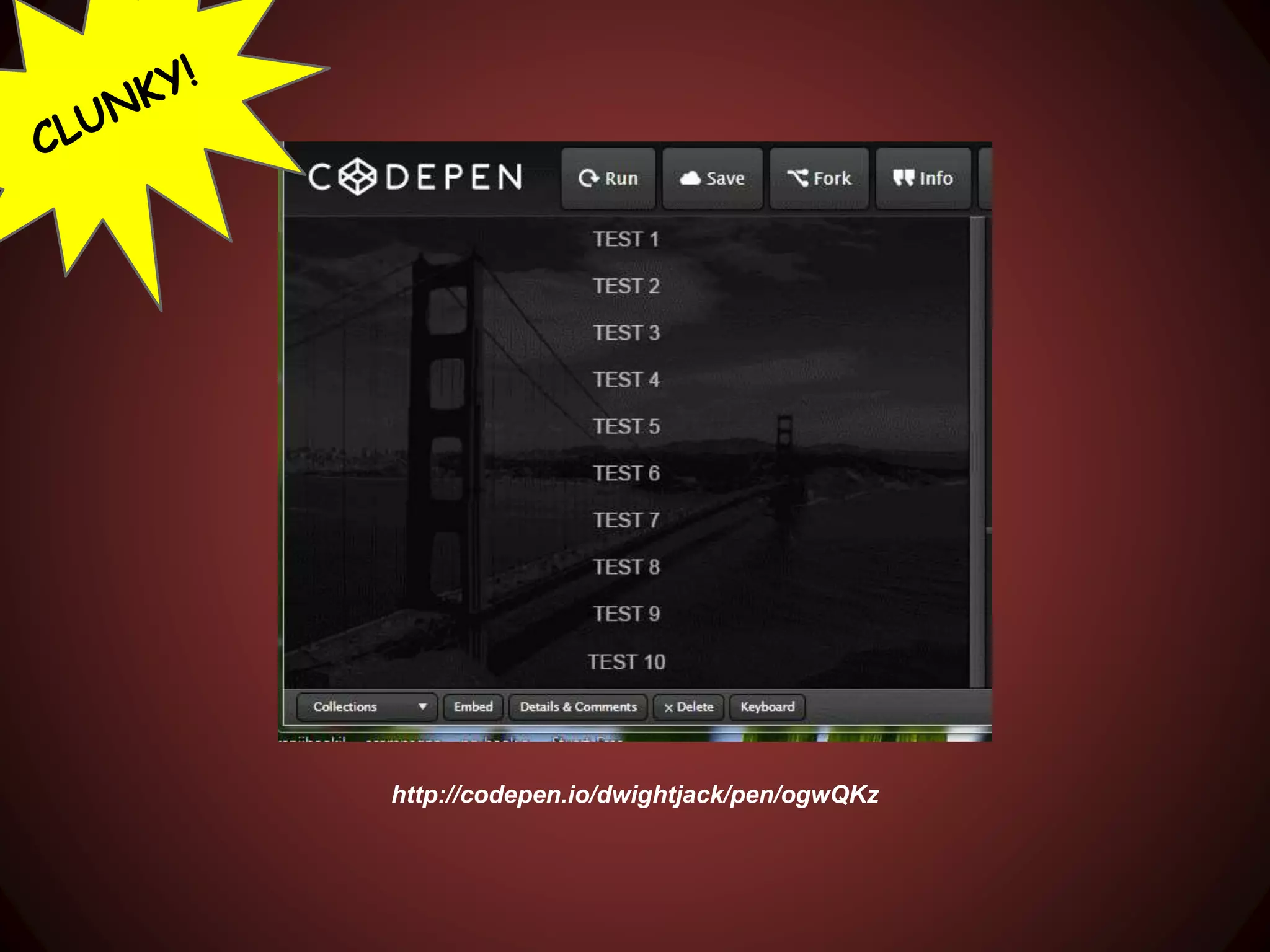 CLUNKY!
http://codepen.io/dwightjack/pen/ogwQKz
 