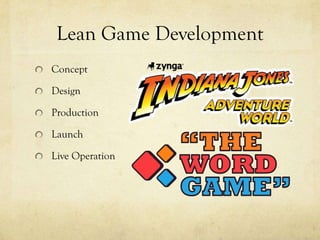 Lean Game Development
Concept

Design

Production

Launch

Live Operation
 