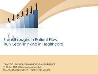 Breakthroughs In Patient Flow:  Truly Lean Thinking in Healthcare STRATEGIC HEALTHCARE MANAGEMENT & INFORMATICS 21-23 July 2010, @ Pullman Hotel Bangkok  by Anawat Jorapunyanont – B-Excellence Co., Ltd. 