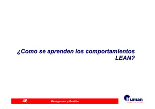 Management y Gestión46
¿¿Como se aprenden los comportamientosComo se aprenden los comportamientos
LEAN?LEAN?
 