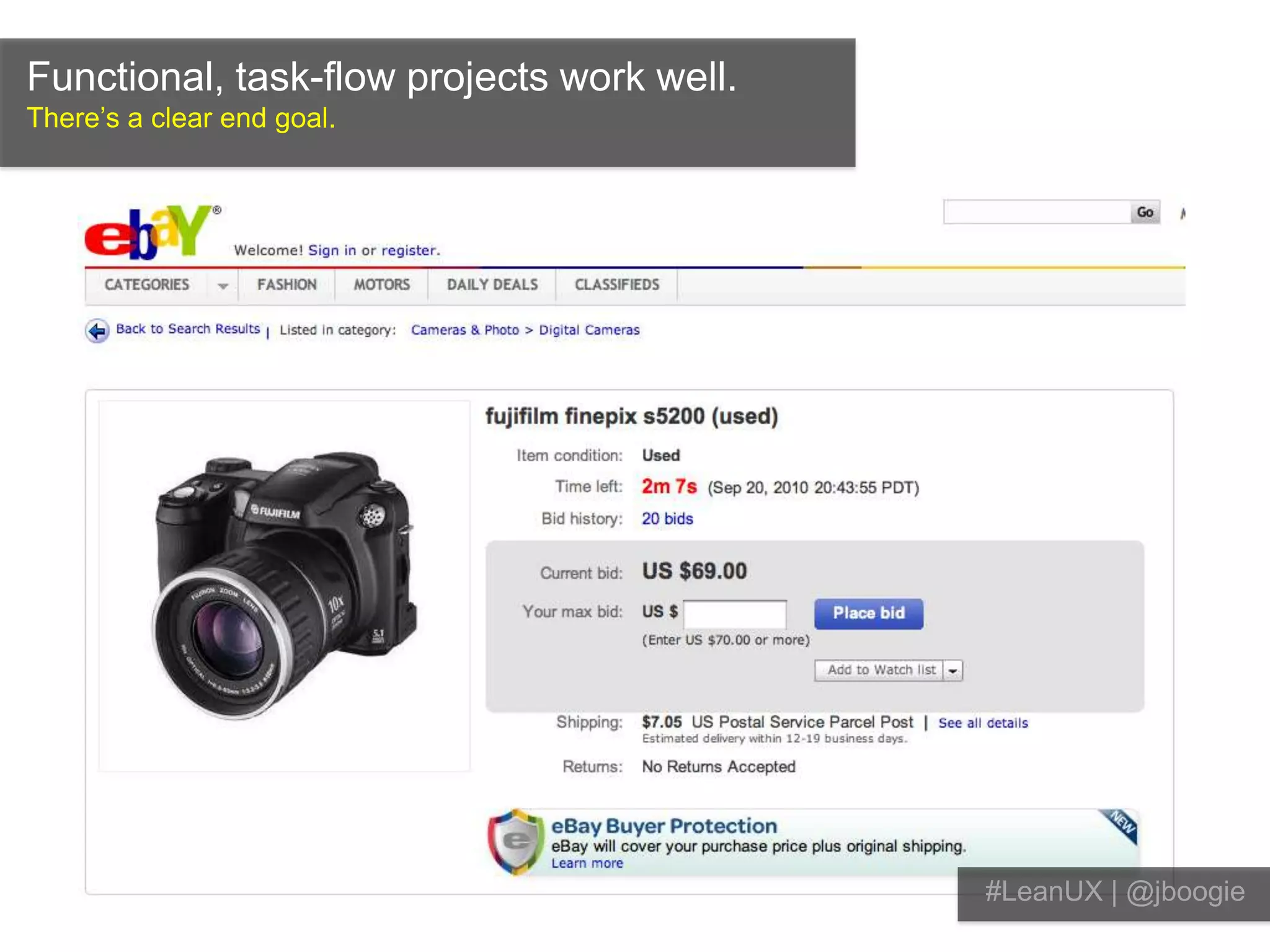 Reducing deliverables efforts reduces revenueIn theory…Fewer deliverablesFewer billable hours$$$$Project delivered fasterHappier, more empowered clientRepeat customer#LeanUX | @jboogie