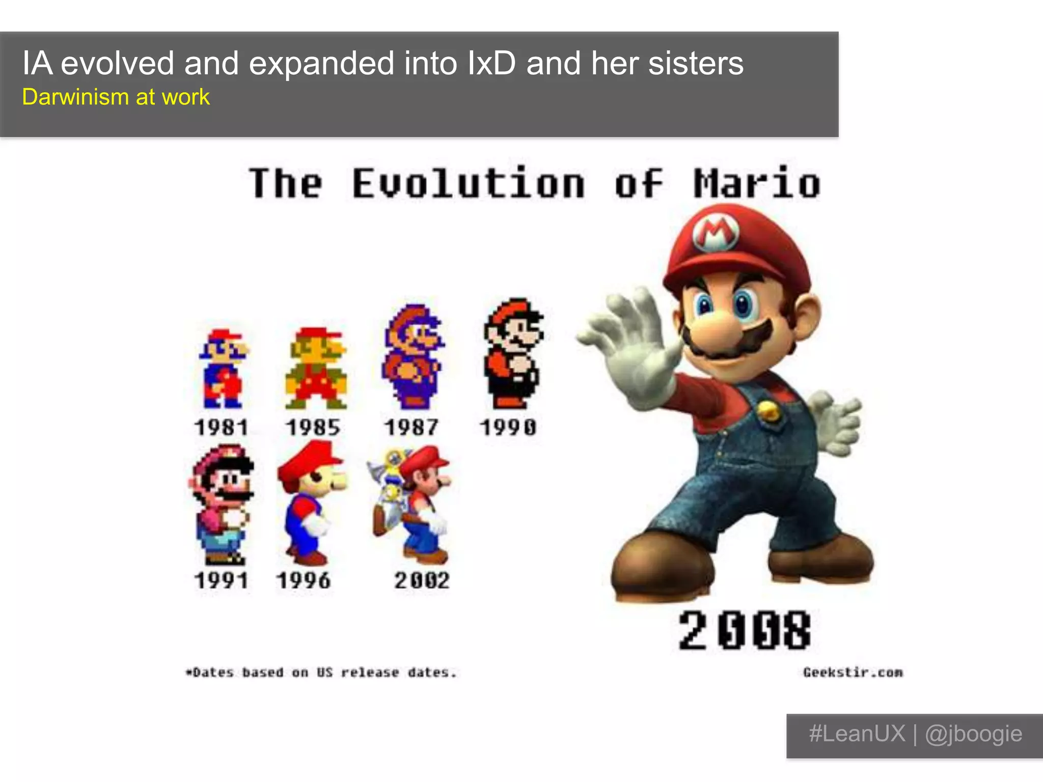 IA evolved and expanded into IxD and her sistersDarwinism at work#LeanUX | @jboogie