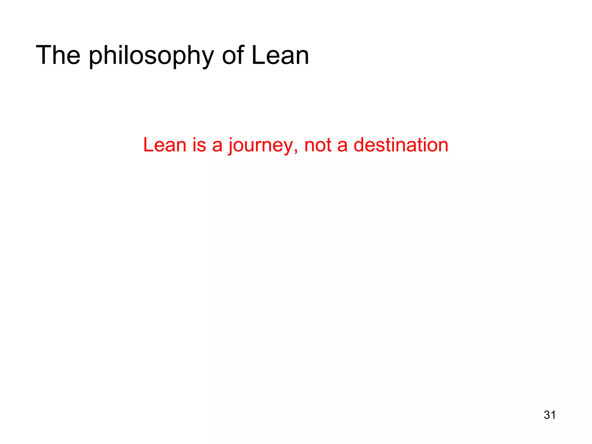 The philosophy of Lean Lean is a journey, not a destination 