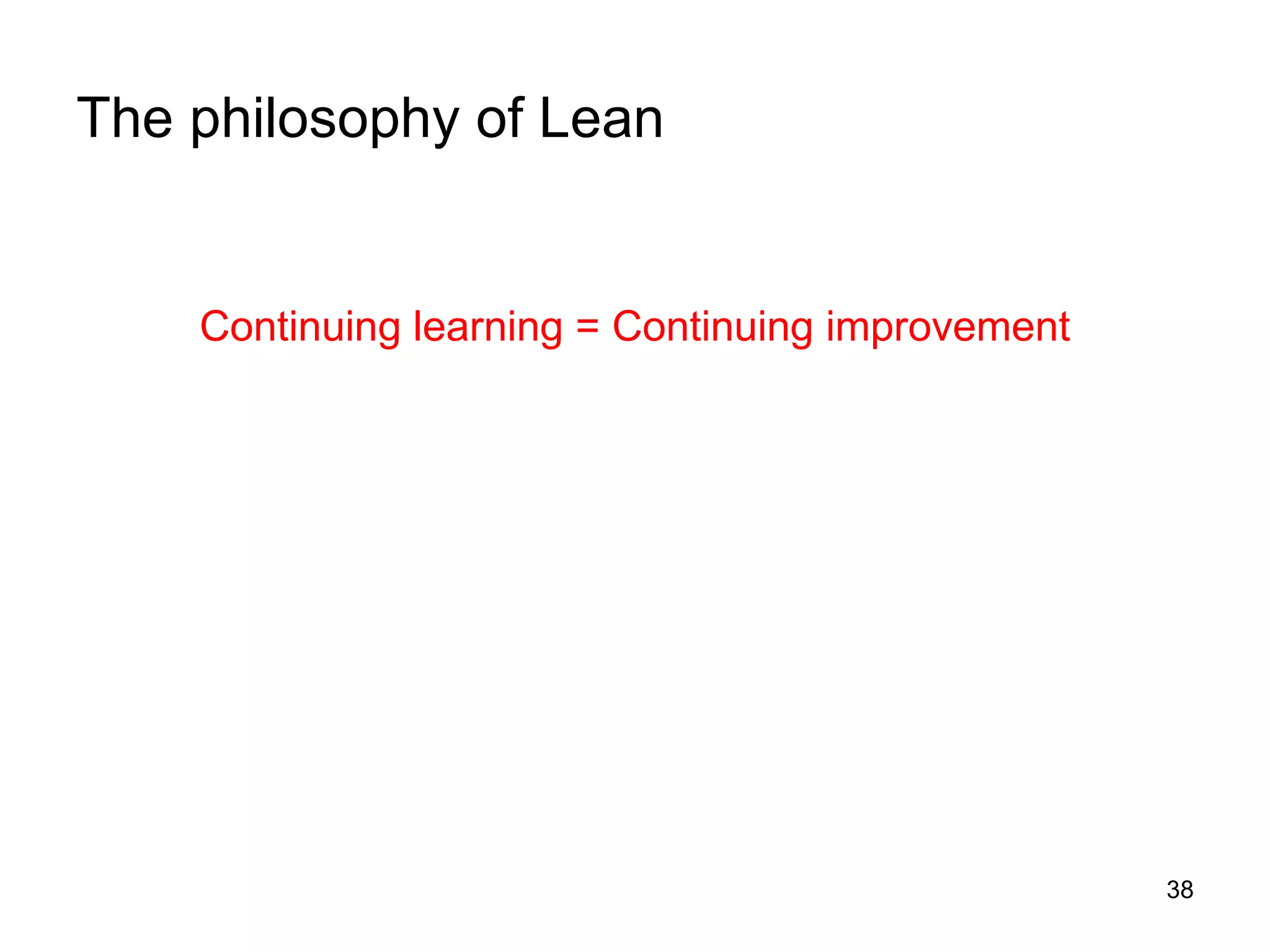 The philosophy of Lean Continuing learning = Continuing improvement 
