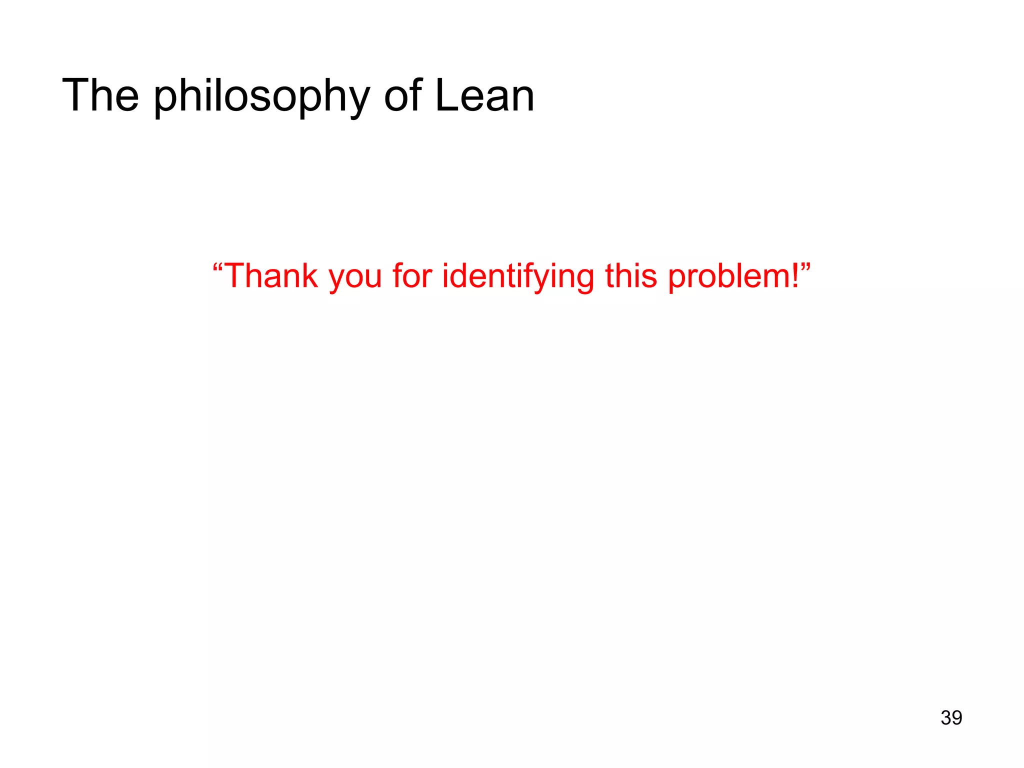 The philosophy of Lean “ Thank you for identifying this problem!” 