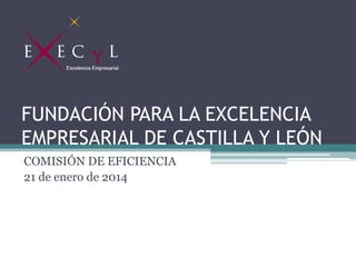 FUNDACIÓN PARA LA EXCELENCIA
EMPRESARIAL DE CASTILLA Y LEÓN
COMISIÓN DE EFICIENCIA
21 de enero de 2014
 