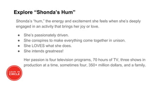 Explore “Shonda’s Hum”
Shonda’s “hum,” the energy and excitement she feels when she’s deeply
engaged in an activity that b...