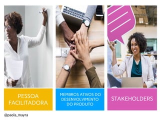 PESSOA
FACILITADORA
MEMBROS ATIVOS DO
DESENVOLVIMENTO
DO PRODUTO
STAKEHOLDERS
@paola_mayra
 
