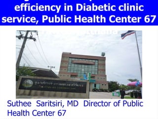efficiency in Diabetic clinic
service, Public Health Center 67
Taweewatthana
Suthee Saritsiri, MD Director of Public
Health Center 67
 