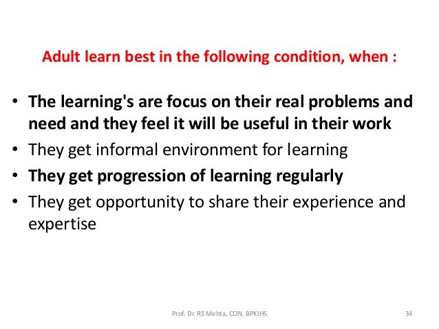 Leaning, adult learning and learning environment in bpkihs