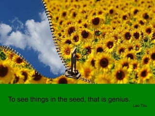 To see things in the seed, that is genius.
Lao Tzu
 