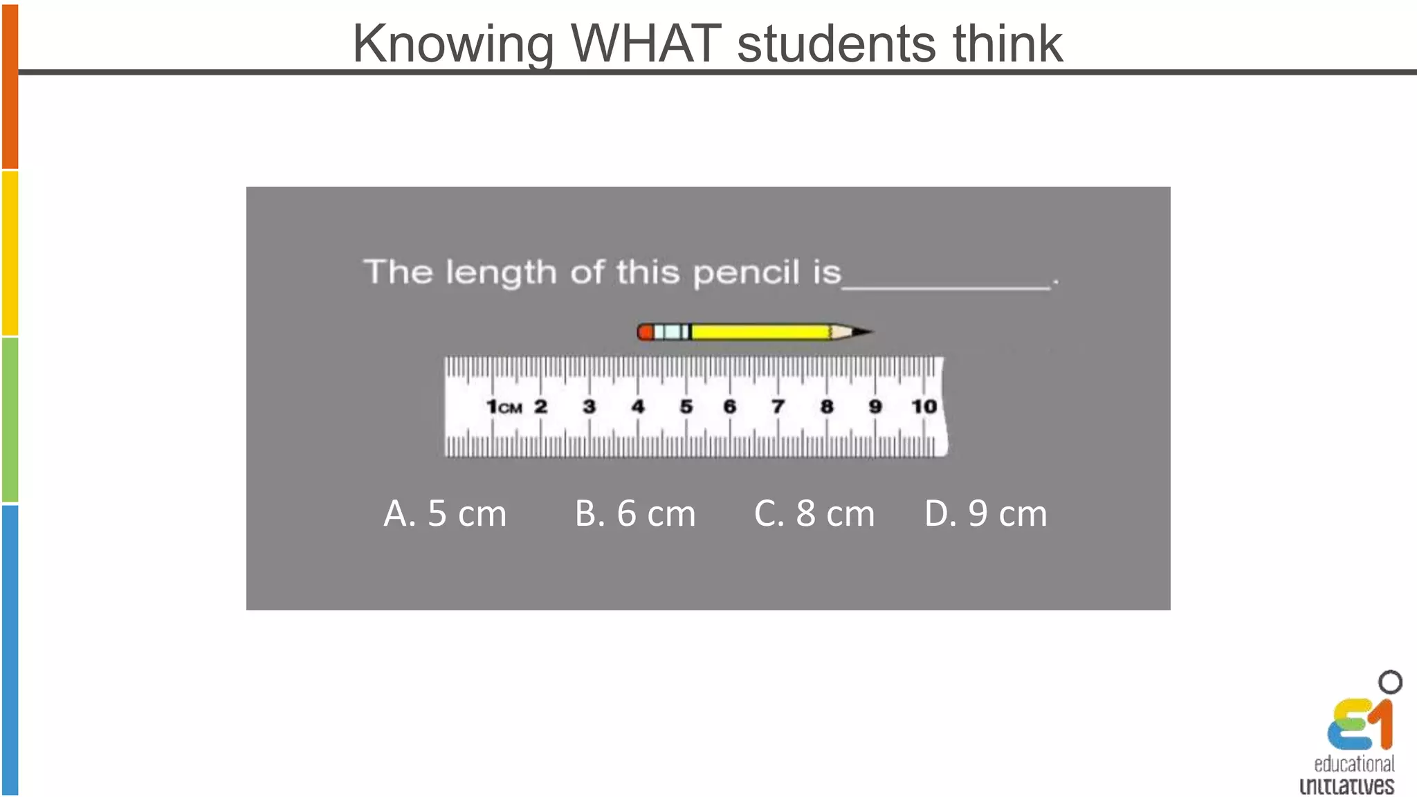 Knowing WHAT students think 
A. 5 cm B. 6 cm C. 8 cm D. 9 cm 
 
