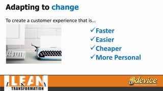 Adapting to change
To create a customer experience that is…
Faster
Easier
Cheaper
More Personal
 