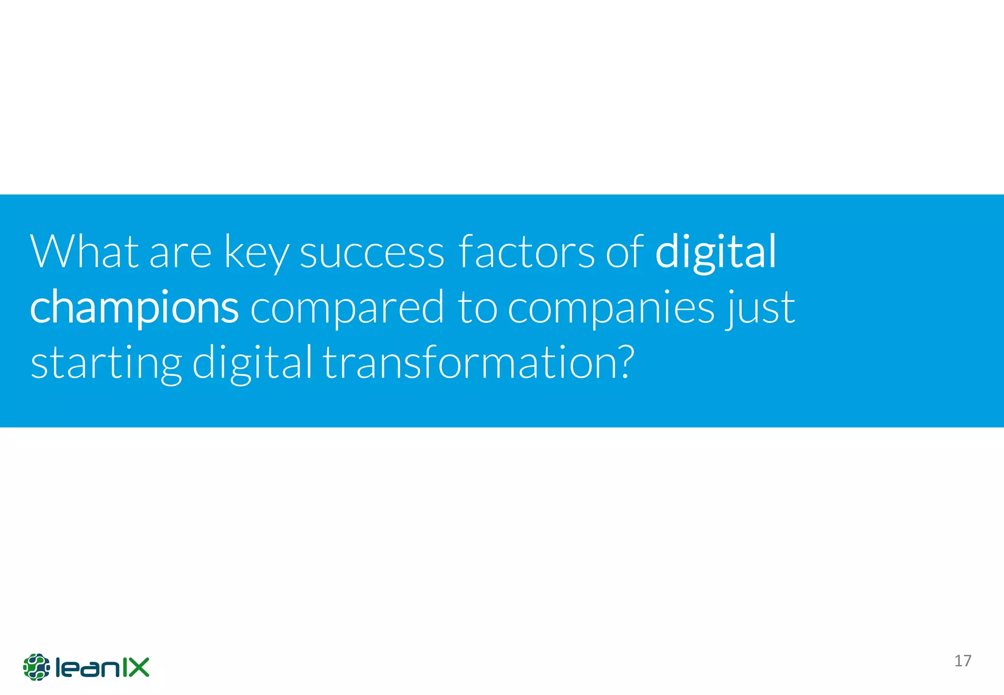 17
What are key success factors of digital
champions compared to companies just
starting digital transformation?
 