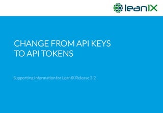 CHANGE FROM API KEYS
TO API TOKENS
Supporting Information for LeanIX Release3.2
 