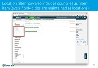 Location filter now also includes countries as filter
item (even if only cities are maintained as locations)
10
 