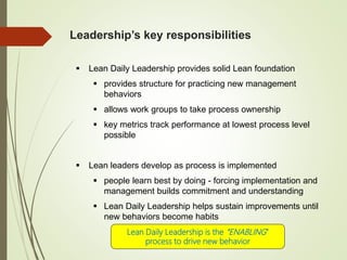 Leadership’s key responsibilities
 Lean Daily Leadership provides solid Lean foundation
 provides structure for practici...