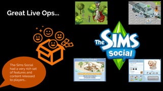Great Live Ops...
The Sims Social
had a very rich set
of features and
content released
to players...
 