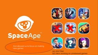 Jan 2017 Stat:
75% devs working on unreleased games
And allowed us to focus on making
new games
 
