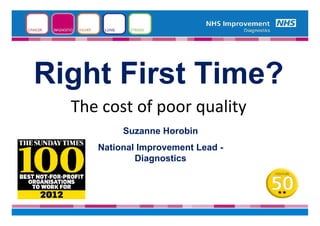 Suzanne Horobin
National Improvement Lead -
Diagnostics
Right First Time?
The cost of poor quality
 