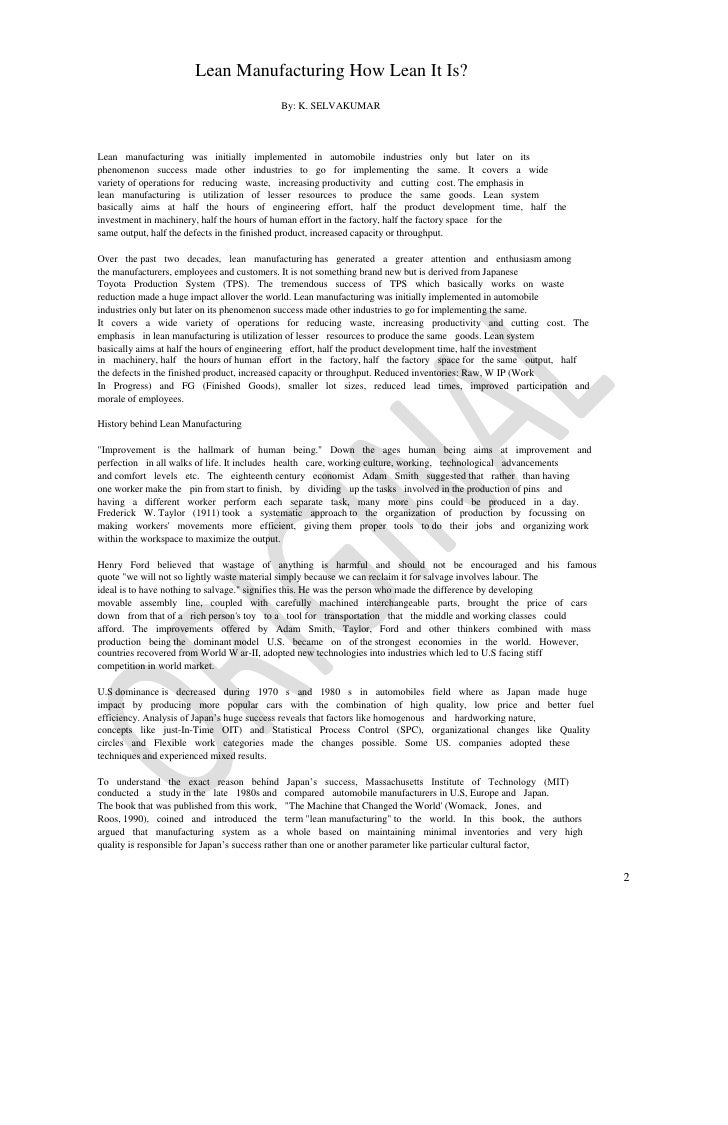 Practice For Lean Production Of S Corporation