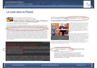 Lean Business France
Développement et Compétitivité des Entreprises




  Le Lean dans la Presse




          www.leanbusiness.fr                    peter.klym@leanbusiness.fr   06 84 52 77 70
 