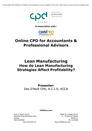Lean Manufacturing - How Do Lean Manufacturing Strategies Affect Profitability?
