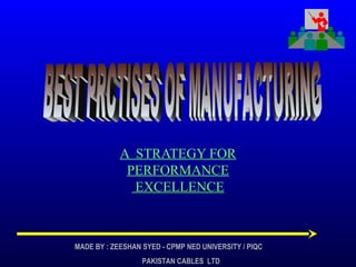 A STRATEGY FOR
             PERFORMANCE
              EXCELLENCE



MADE BY : ZEESHAN SYED - CPMP NED UNIVERSITY / PIQC
                  PAKISTAN CABLES LTD
 